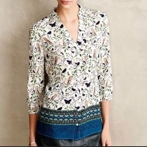 Anthropologie Maeve Woodland Owl Blouse